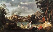 POUSSIN, Nicolas Landscape with Orpheus and Euridice sg oil on canvas